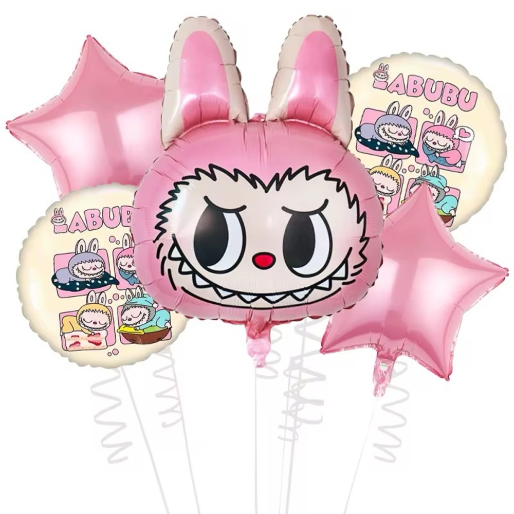 Pink Labubu Monster Birthday Balloon Set